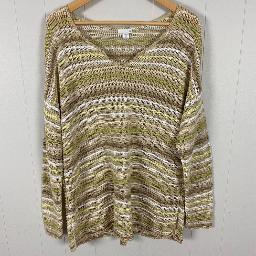 J Jill Linen Modal Crochet Knit Top Tunic Sweater Womens 1X Plus Size V Neck